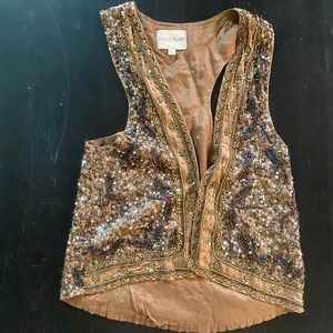 Urban Outfitters Sequin Embellished Vest - Gold and Brown